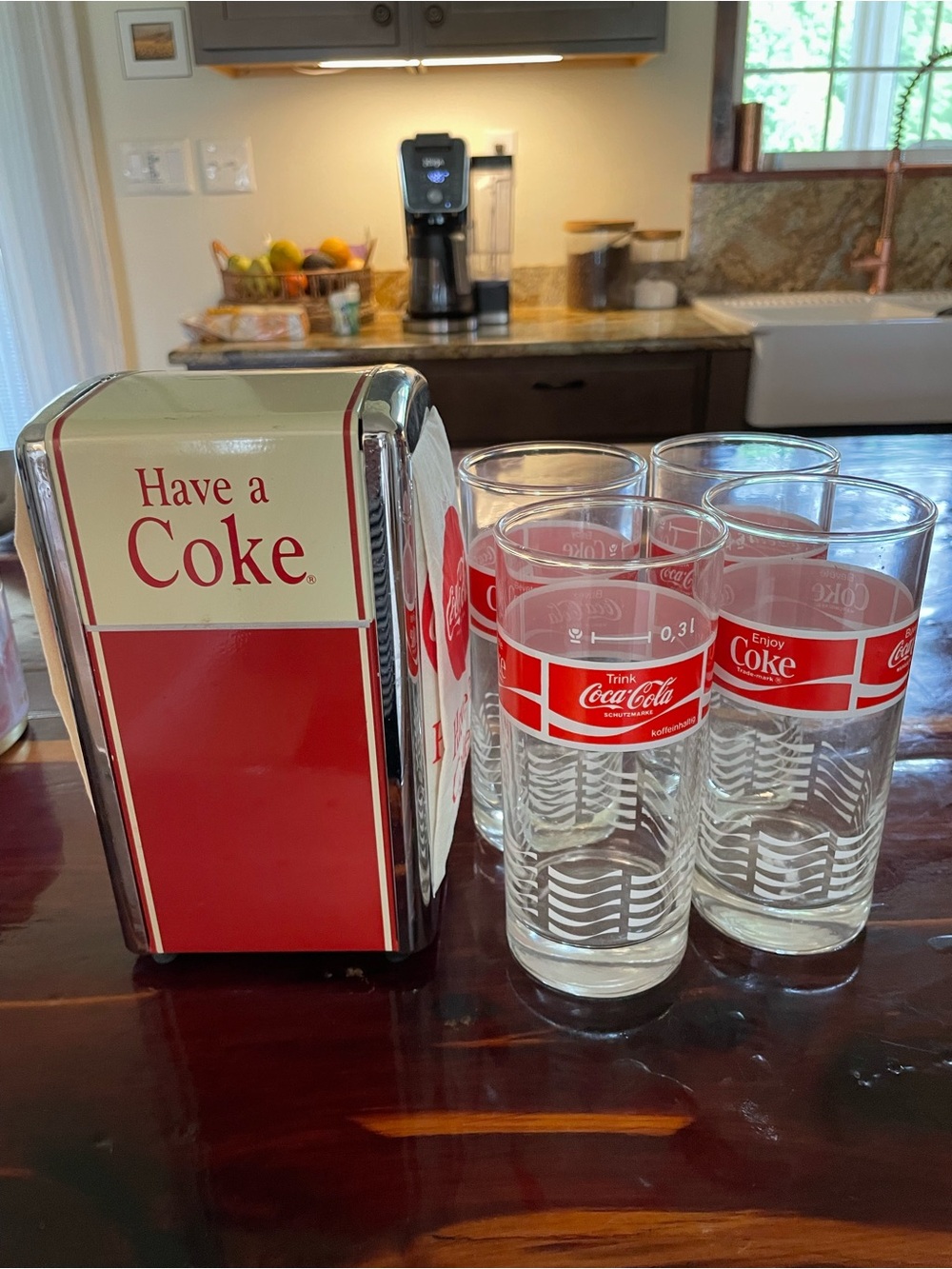 Vintage Retro Coca Cola Chrome Napkin Dispenser 4 Cola Glasses Collectible